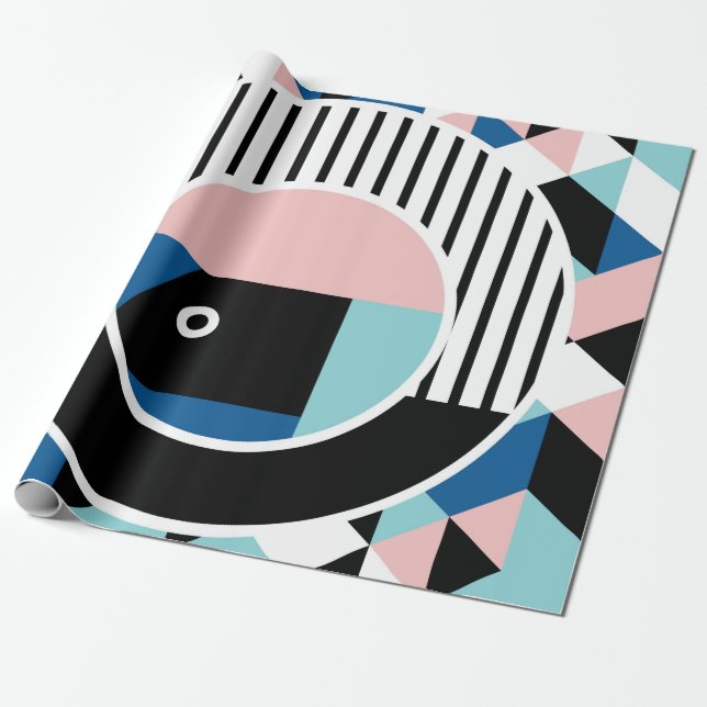Memphis abstrakt poster design. Ansikte geometrisk Presentpapper (Utrullad)