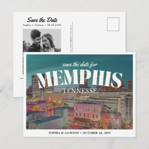 Memphis Bröllop Save the Date Retro Skyline Vykort