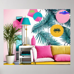 Memphis Design-fest i vardagsrummet Poster