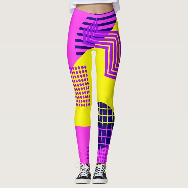 Memphis Eighties: Geometric Shapes Background Leggings (Framsida)