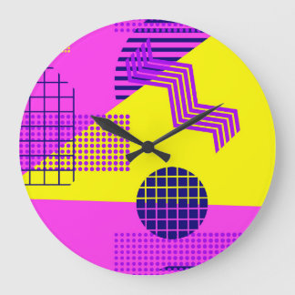 Memphis Eighties: Geometric Shapes Background Stor Klocka