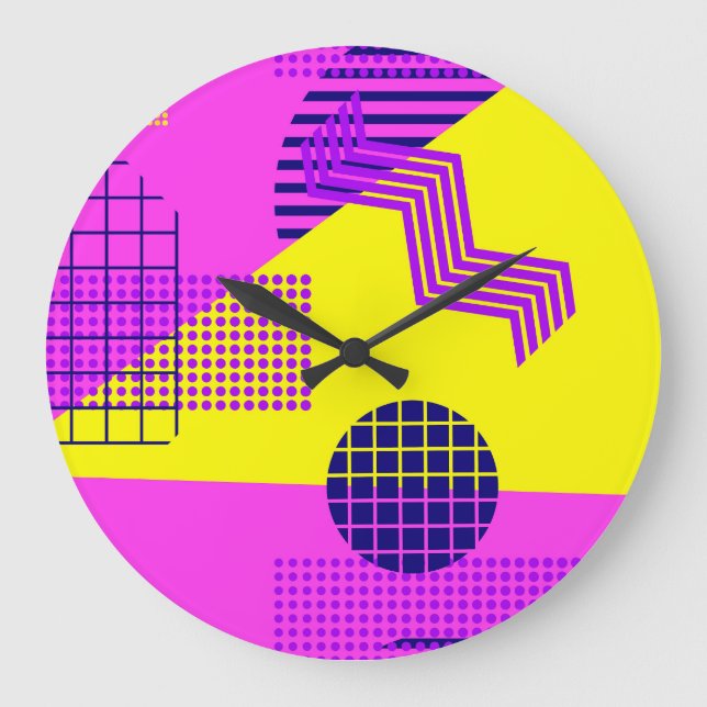 Memphis Eighties: Geometric Shapes Background Stor Klocka (Framsida)