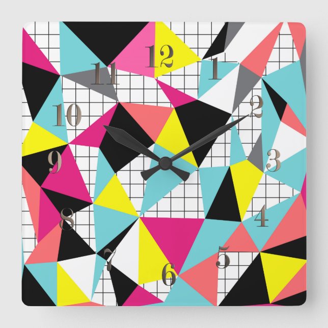 Memphis, geometriska former fyrkantig klocka (Framsida)
