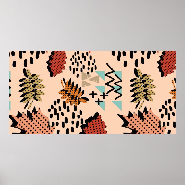 Memphis hösthöstfallsblad och löv med geomet poster (Framsidan)
