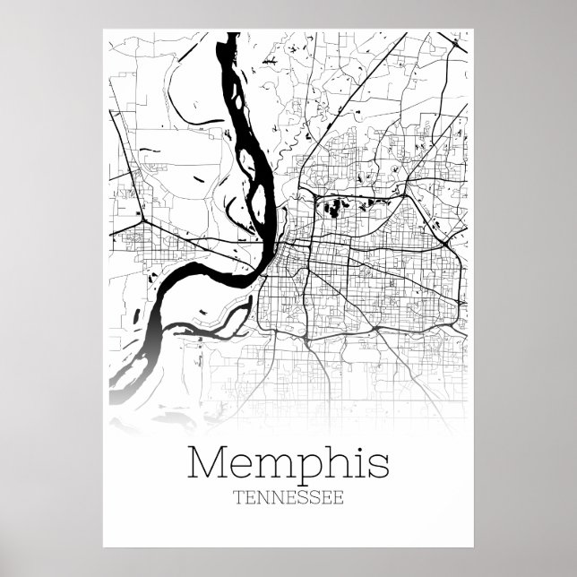 Memphis Karta - Tennessee - City Karta Poster (Framsidan)