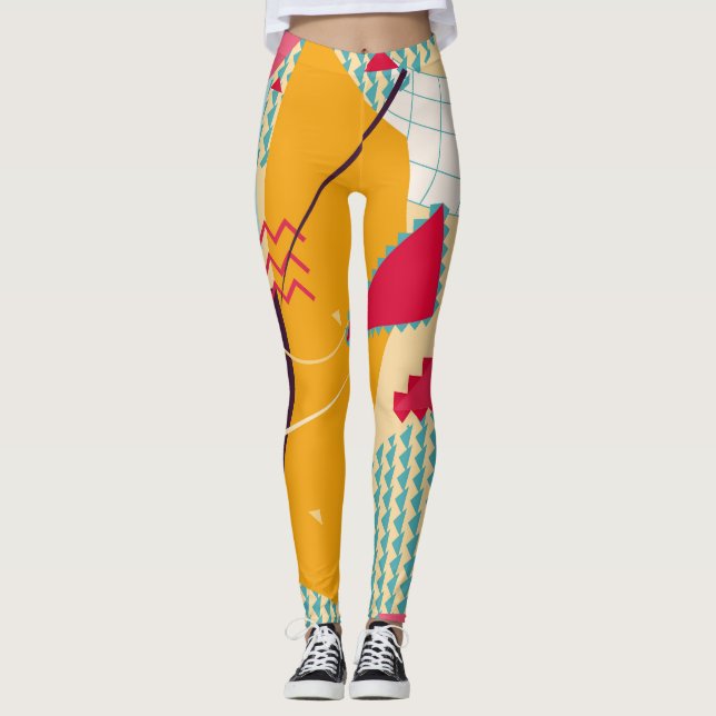 Memphis-läge: Retro Geometric Trend Leggings (Framsida)