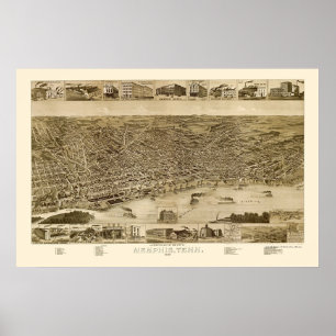 Memphis panorama- karta för TN - 1887 Poster