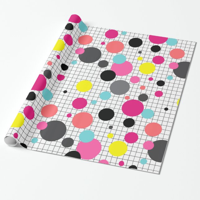 Memphis polka dots presentpapper (Utrullad)