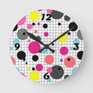 Memphis polka dots rund klocka