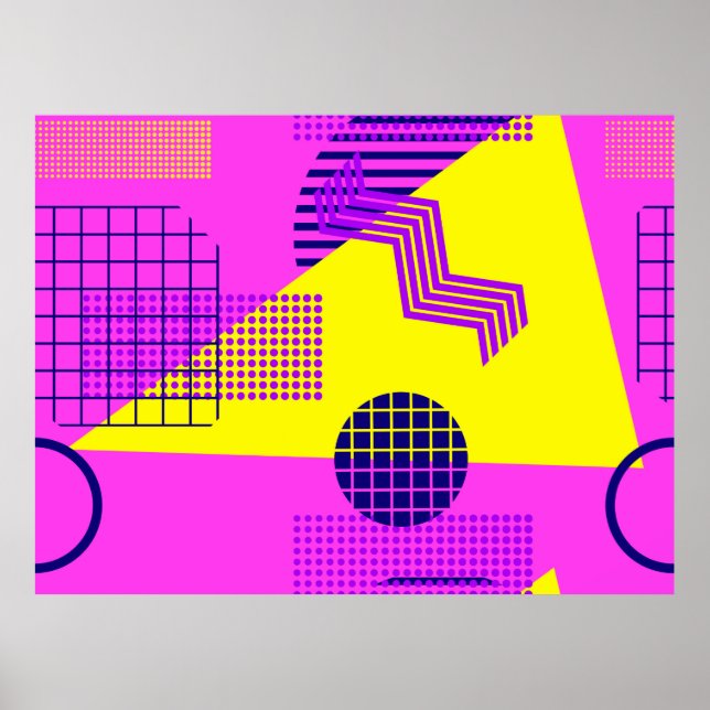 Memphis seamless mönster, geometriska former i poster (Framsidan)