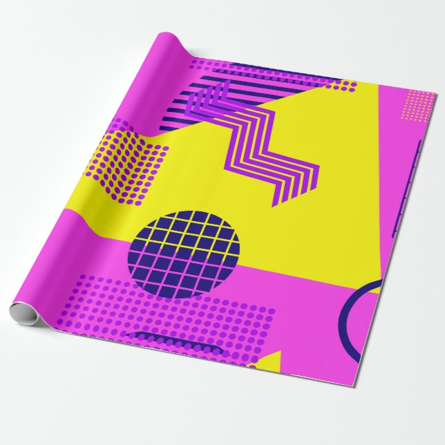 Memphis seamless mönster, geometriska former i  presentpapper (Utrullad)