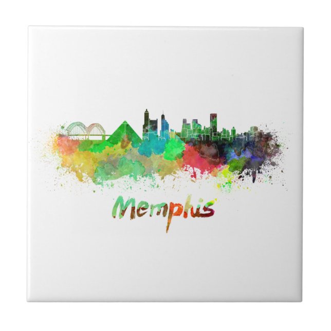 Memphis skyline in watercolor kakelplatta (Framsidan)