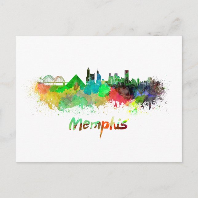 Memphis skyline in watercolor vykort (Framsida)