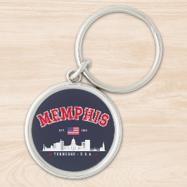 Memphis Skyline – Southern Pride" Rund Silverfärgad Nyckelring