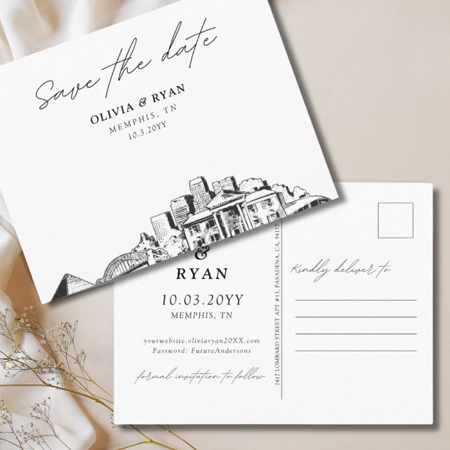 Memphis Spara Datum Postkort Elegant Bröllop Vykort (Memphis Save the Date Postcard Elegant Wedding
)