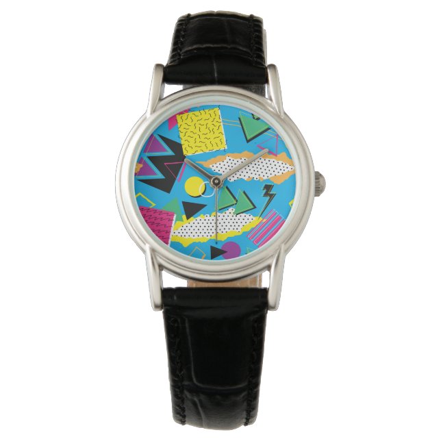 Memphis Stil 80-talets Abstrakt Bright Färg Round Armbandsur (Framsida)