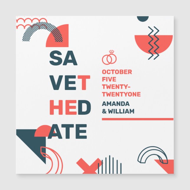 Memphis Stil Abstrakt Blue & Red Bröllop (Framsida)