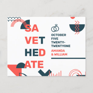 Memphis Stil Abstrakt Red & Blue Bröllop Spara The Meddelande Vykort