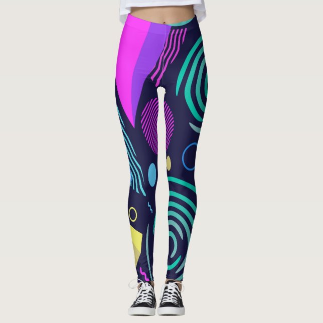 Memphis Stil Geometric Shapes Leggings (Framsida)