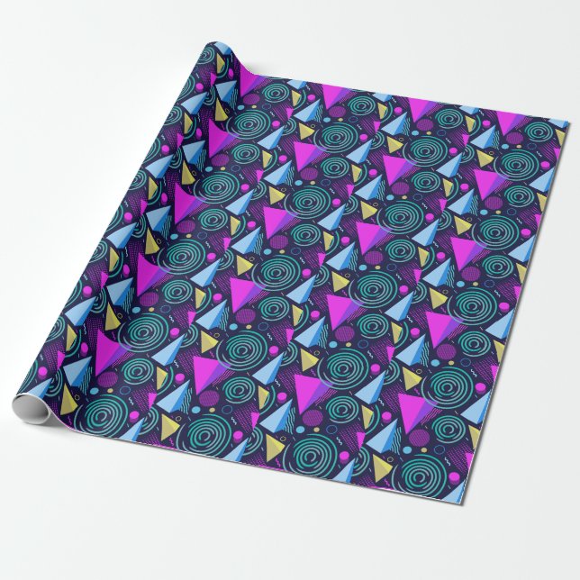 Memphis Stil Geometric Shapes Presentpapper (Utrullad)