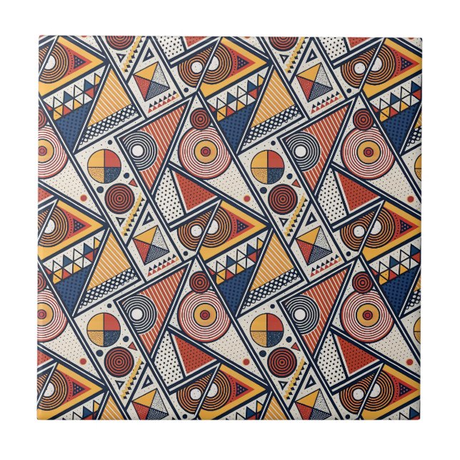 Memphis-stil geometriska former och linjer Mönster Kakelplatta (Framsidan)