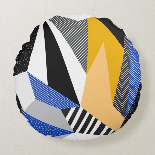 Memphis Stil: Kreativ Geometric Collage. Rund Kudde (Framsidan)