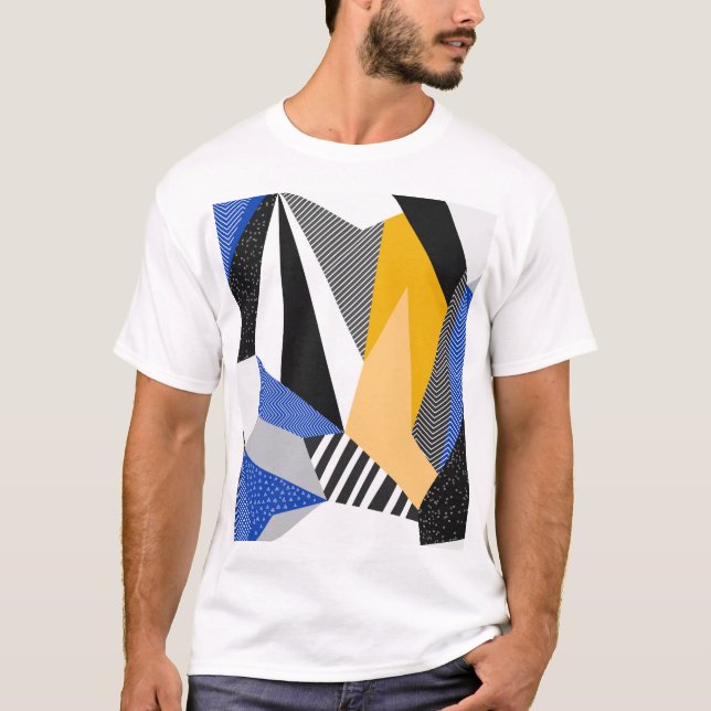 Memphis Stil: Kreativ Geometric Collage. T Shirt (Framsida)