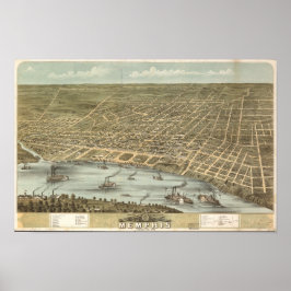 Memphis Tennessee 1870 Antique Panoramic Karta Poster
