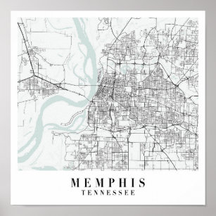 Memphis Tennessee Blue Vatten Street Karta Poster