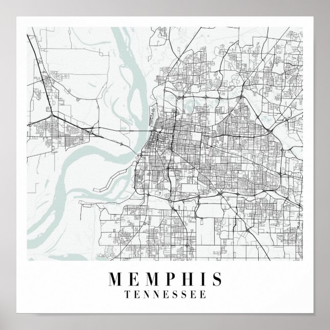Memphis Tennessee Blue Vatten Street Karta Poster (Framsidan)