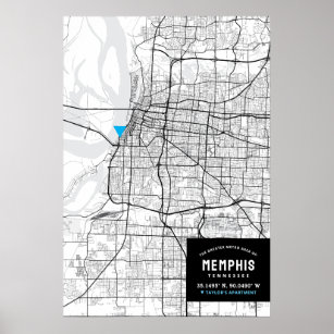 Memphis, Tennessee City Karta + markera din plats Poster