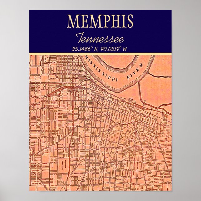 Memphis Tennessee Karta Poster (Framsidan)