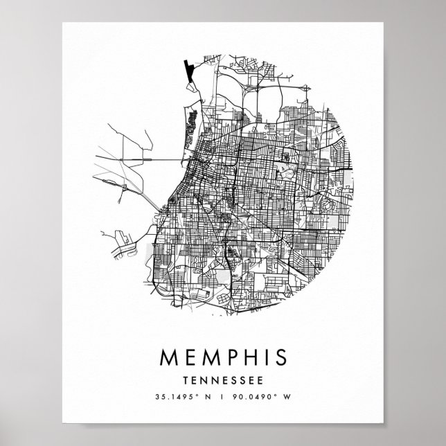 Memphis Tennessee Minimal Modern Circle Street Kar Poster (Framsidan)