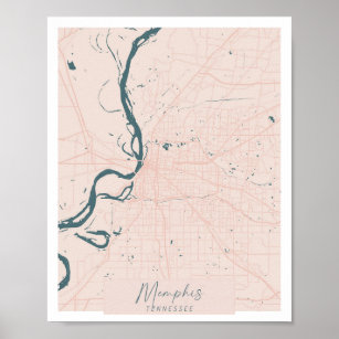 Memphis Tennessee Rosa and Blue Cute Script Street Poster