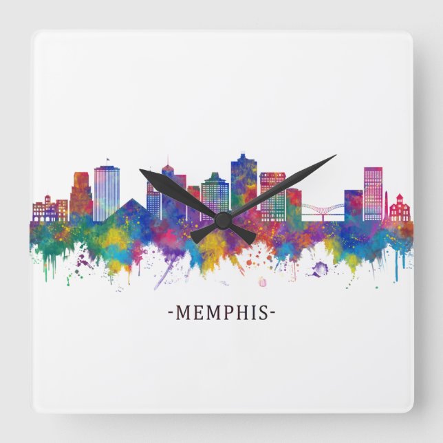 Memphis Tennessee Skyline Fyrkantig Klocka (Framsida)