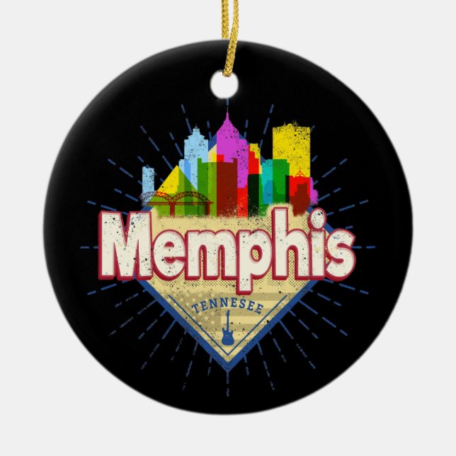 Memphis Tennessee United Stater Retro Skyline Julgransprydnad Keramik (Framsidan)