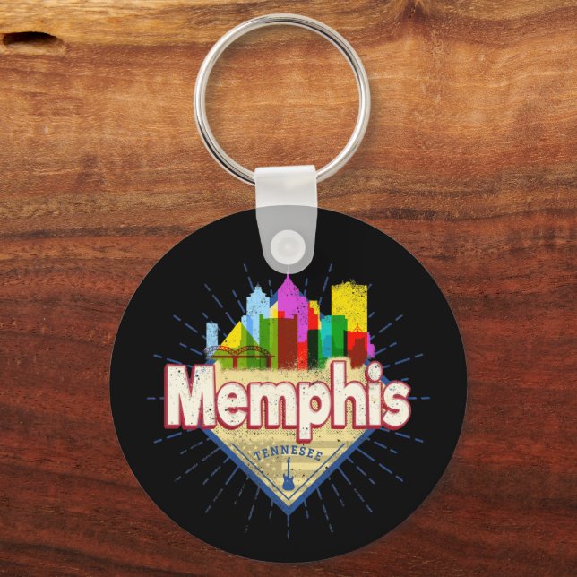 Memphis Tennessee United Stater Retro Skyline Nyckelring (Framsida)