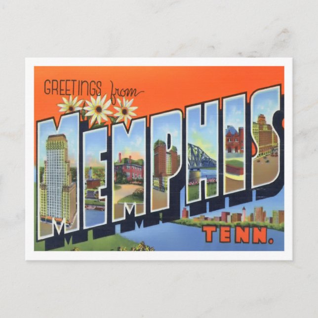 Memphis, Tennessee Vintage Big Brev Postcard Vykort (Framsida)