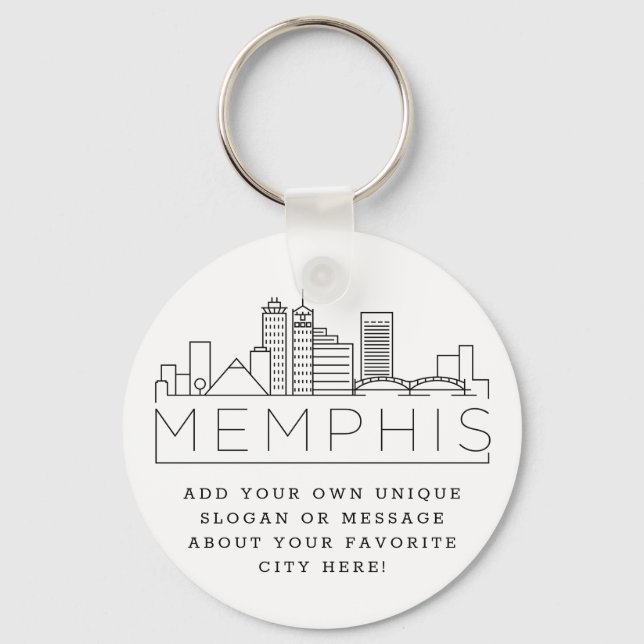 Memphis, TN Stylized Skyline | Anpassningsbar Slog Nyckelring (Framsida)
