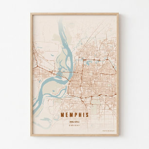 Memphis Tryck Tennessee Stadskarta Affisch Väggkon