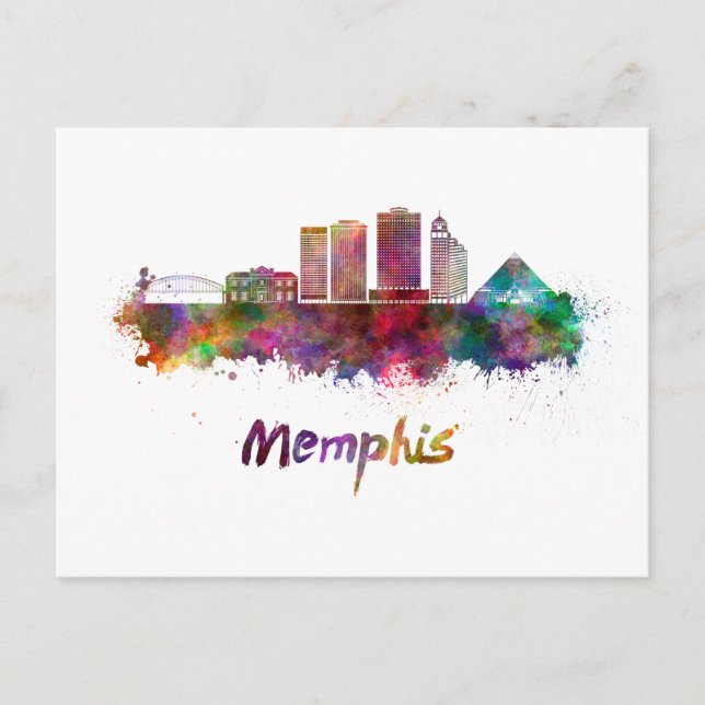 Memphis V2 skyline in watercolor Vykort (Framsida)