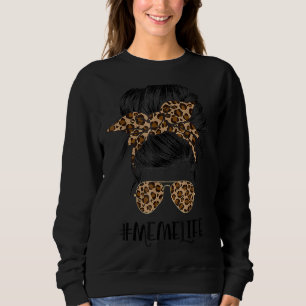 Memy Life Messy Hair Bun Leopard Skriv ut kvinnor T Shirt