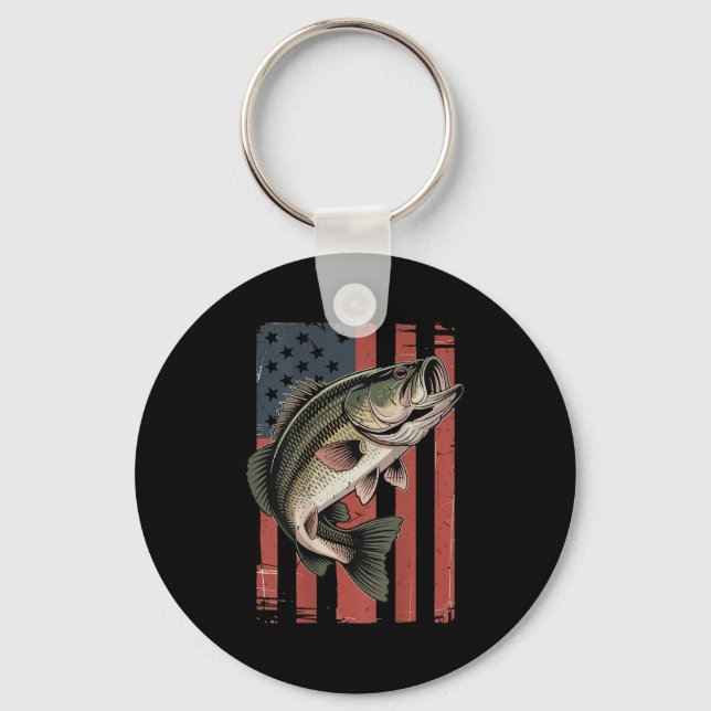 Men American Flag Fishing Patriotic Largemouth B F Nyckelring (Framsida)