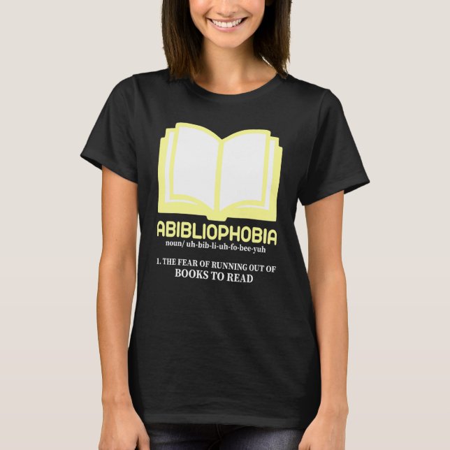Men and Women Bookworm Reader  Abibliophobia T Shirt (Framsida)