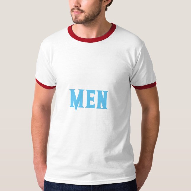 Men Anpassad Text Himmelblå Färg Mäns Basic Ringar T Shirt (Framsida)