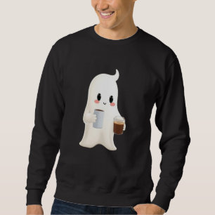 Men Cute Coffee Ghost Grafik Lång Ärmad Tröja