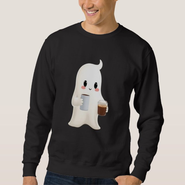 Men Cute Coffee Ghost Grafik Lång Ärmad Tröja (Framsida)