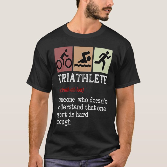 Men Dad Sports Swim Bike Run Triathletes  Triathlo T Shirt (Framsida)