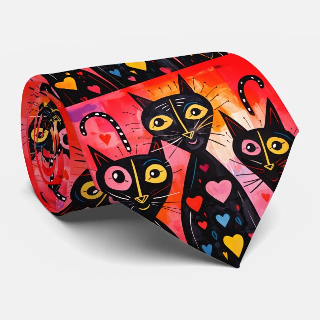 Men Designer Ties Cat Red Hearts Slips (Rullad)