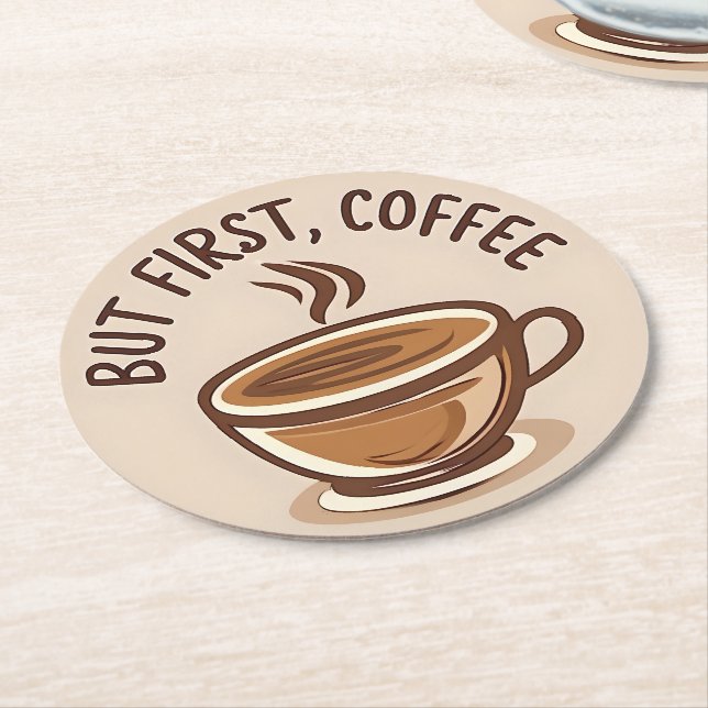 Men First Coffee Älskare Underlägg Papper Rund (Vinklad)